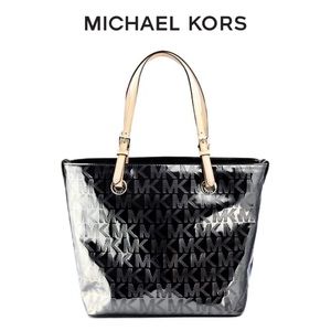 MICHAEL KORS Black Leather Jet Set Grab Tote Bag